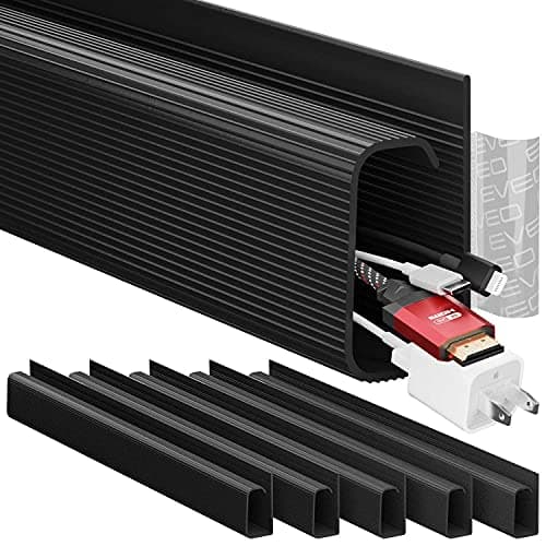 EVEO Cable Management Under Desk Kit (6 Units) - Under Desk Cable Management Cord Hider, Cable Hider Cord Management, Cable Organizer, Cable Raceway | Self-Adhesive 96'' J Channel 6X16 - Black - Cable Management