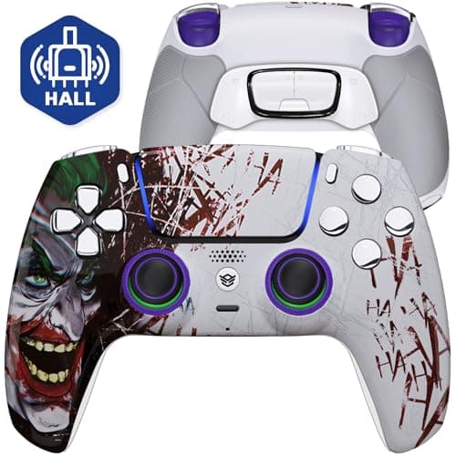 HEXGAMING ULTIMATE Hall Effect Wireless Controller Compatible with ps5-4 Back Buttons, Mouse-Click Hair Triggers, Interchangeable Thumbsticks - Clown Hahaha - Controller
