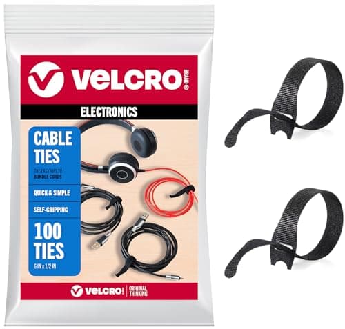 VELCRO Brand Reusable Cable Ties, Practical Tech Gifts for Men, 100 Pack 6 Inch Cable Management Ties for Electronics and Desk Organization, Black - Cable Management