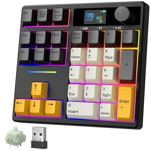 BOYI TD31Pro Mechanical Numpad,Mini Keyboard with Screen&Knob,Bluetooth5.0/2.4G/Type-C Wireless Numeric Keypad,Gasket HotSwap RGB Number Pad,PBT Keycaps Rechargeable Number keypad for PC(Black-Grey) - Stream Deck