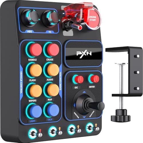 PXN CB1 Gaming Button Box – Sim Drive Control with 19 Buttons (9 Types), 30 Programmable Options, RGB Backlight, USB – Compatible with Windows PC – For Racing, Truck, Farming & Flight Simulators - Sim Racing