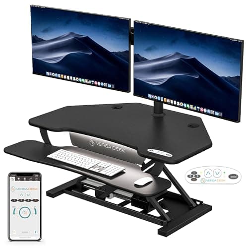VERSADESK PowerPro™ Elite Smart Corner Standing Desk Converter - Adjustable Sit Stand Desk Riser with Keyboard Tray & USB C Ports - App Controlled Height Adjustment for Home or Office | Black (36" x 31") - Desk