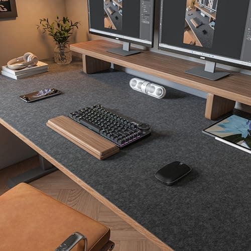 DAWNTREES Large Felt Desk Mat,47.2"x 23.6",Non-Slip Desk Pad for Office and Home,120x60cm Full Table Mouse Pad,Keyboard Mats for Desk,Desktop Protection(Dark Gray) - Mousepad / Desk Mat