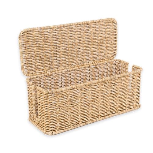 Cantalop Cable Management Box, Handmade Rattan Cable Organizer with 2 Open Slots, Cord Hider for Power Strip, Router & USB Hub, Registered U.S. Design Patent (D1,112,102), 13" x 5.1" x 5.1", Natural - Cable Management