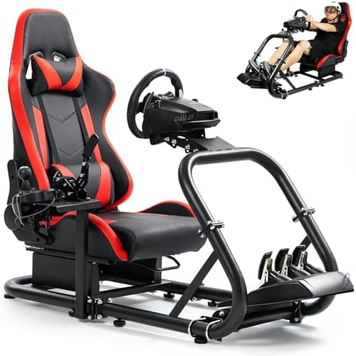 Marada Racing Sim Cockpit Stand with comfortable Seat Fit for Logitech G27 G923 G920,for Thrustmaster, Large Round Tube&Adjustable Professional Driving Race Mount,Wheel Pedal Handbrake Not Included - Sim Racing