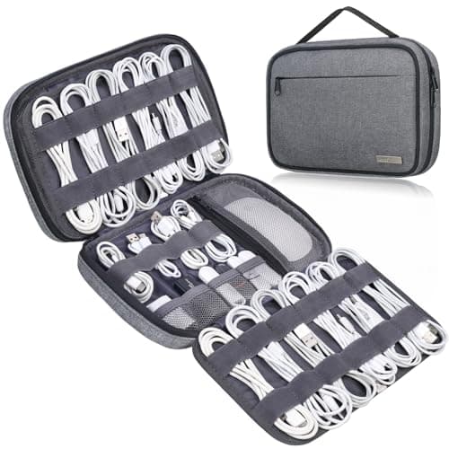 Lacdo Cord Organizer Travel, Cable Organizer Bag Case, Portable Electronics Organizer travel Case, 6 Layer Large Capacity Charging Cords Storage organizer for Cables, SD Card, Travel Essentials, Gray - Cable Management