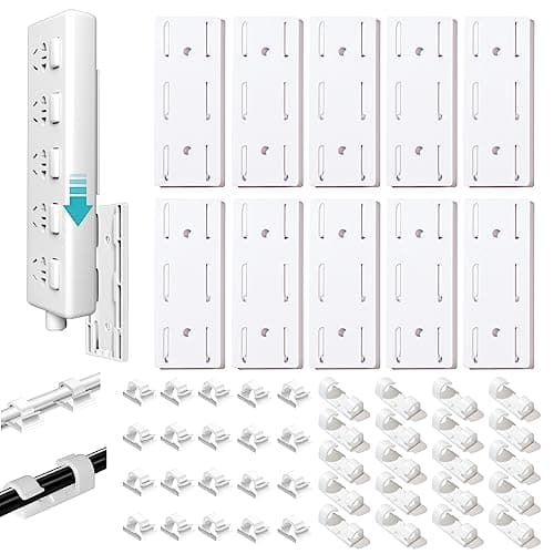 LOVUFIR Adhesive Punch-Free Socket Holder, 10Pcs Power Stirp Holder and 40Pcs Cable Clips Kit, Self-Adhesive Power Strip Holder Wall Mount-Space-Saving and Easy to Install - Cable Management