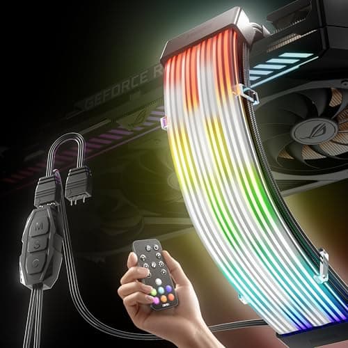 Asiahorse Aurora Pro RGB Cable Cover with 108 Addressable LEDs, RGB Power Cable Cover for Motherboard and GPU/PC Power Supply, 5v 3pin ARGB Sync, Fit for 12+4-Pin/8pin/24pin Power Supply - Lighting