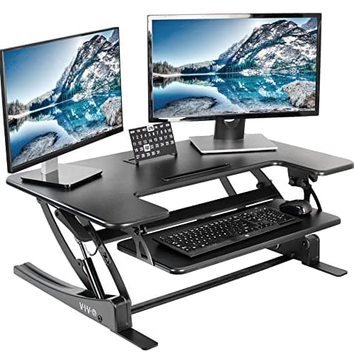 VIVO 36 inch Height Adjustable Stand Up Desk Converter, V Series, Quick Sit to Stand Tabletop Dual Monitor Riser Workstation, Black, DESK-V000V - Desk