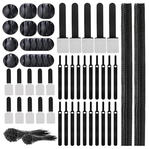 AOOTOOSPORT 137PCS Cable Management Kit 4 Cable Sleeve Split 100 Cable Zip Ties 10 Cable Clips 15 Adhesive Wall Cable Tie 10 Cable Zip Tie for TV Computer Office Home Under Desk - Cable Management
