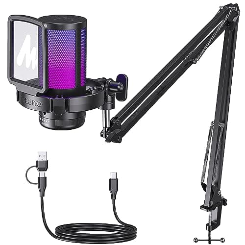 MAONO USB Gaming Microphone, Noise Cancellation Condenser Mic with Mute, Gain, Monitoring, Boom Arm Mic for Streaming, Podcast, Twitch, YouTube, Discord, PC, Computer, PS4, PS5, Mac, GamerWave DGM20S - Microphone