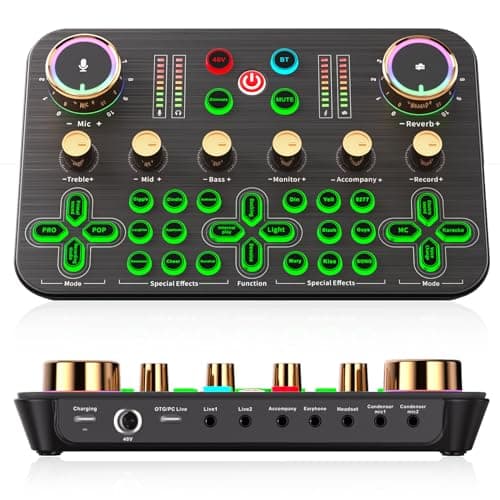 Facmogu K600 Gaming Audio Mixer, Streaming Audio Mixer with XLR Microphone Support, DJ Mixer Built-in 48V Phantom Power, Live Sound Card for PC Phone Live Streaming Podcasting Karaoke Tiktok YouTube - Audio Interface