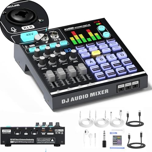 KILOGOGRAPH 48V Podcast Sound Board - XLR Audio Interface for Live Streaming Studio Recording Gaming, Bluetooth DJ Mixer for iPhone Laptop PC, External Music Sound Card, Content Creator Gift (SN800) - Audio Interface