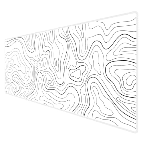 HGWALP Large Gaming Mouse Pad Extended XXL Mouse Mat Long Desk Pad with Stitched Edges for Keyboard Home Office Gaming Work Big Desk Pad (35.4x15.7x0.12IN, 90x40),White Topographic - Mousepad / Desk Mat