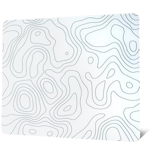 GMKWTL Glass Mousepad for Gaming, White Topographic Hard Gaming Mouse pad, Professional Large Mouse Mat 410mm*310mm, Special Glass Surface with Improved Precision and Speed - Mousepad / Desk Mat