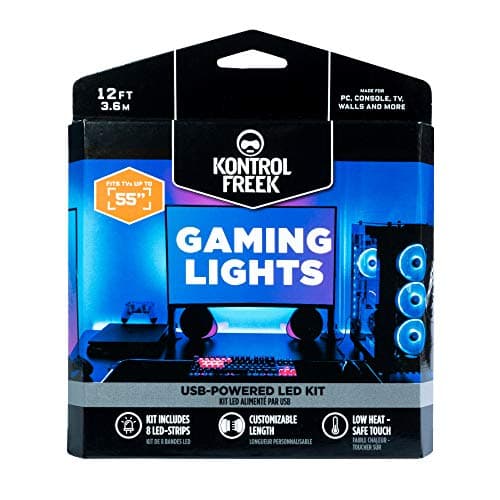KontrolFreek Gaming Lights: LED Strip Lights, USB Powered with Controller, 3M Adhesive for TV, Console, PC, Wall (12 Ft) - Lighting