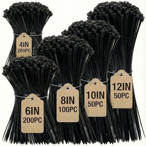 OUPENG Black Zip Ties Assorted Sizes 4+6+8+10+12-Inch,600PCS Multi-Purpose Self-Locking Nylon Cable Tie,Wire Tie Perfect for Home,Garden Trellis,Office,Garage and Workshop. - Cable Management