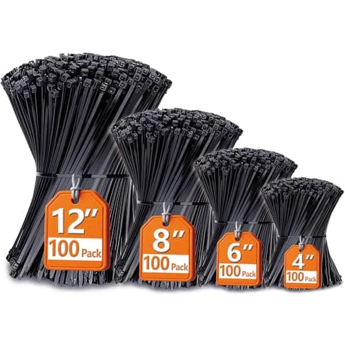 ANOSON Zip Ties Assorted Sizes(4”+6”+8”+12”), 400 Pack, Black Cable Ties, UV Resistant Wire Ties by ANOSON - Cable Management