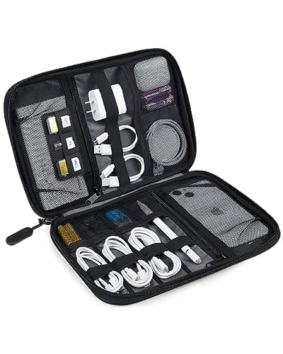 BAGSMART Large Electronics Travel Organizer Case, Tech Accessories Cord Storage Bag for Phone, Power Bank, SD Card, Cables, Black - Cable Management