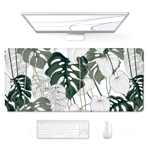 Auhoahsil Desk Mouse Pad, Large Gaming Mousepad, XXL Desk Pad, Extended Long Superior Micro-Weave Cloth Non-Slip Rubber Big Computer Mouse Mat for Gamer, Office & Home, 35" x 15", Abstract Monstera - Desk