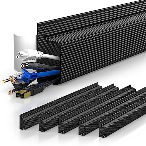 YECAYE 94.2in Cable Management, Cable Organizer,Adhesive Mount Cord Organizer for Desk, Cord Organizer, No-Drill Desk Wire Management for Home Office, Baby proofing, Black - Cable Management