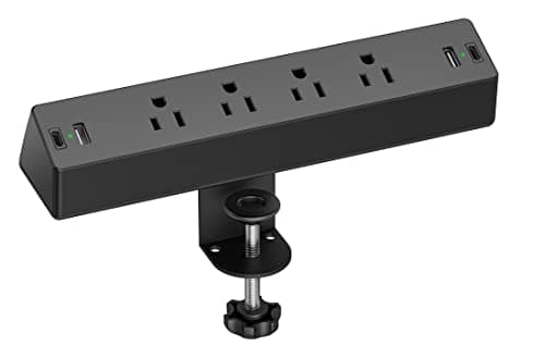 TenTrend Desk Clamp Power Strip, Flat Plug Fast Charging Station, Desk Mount Surge Protector with PD 20W USB C Ports, Fit 1.7 inch Tabletop Edge Thick, Desktop Outlets for Home Office. - Cable Management