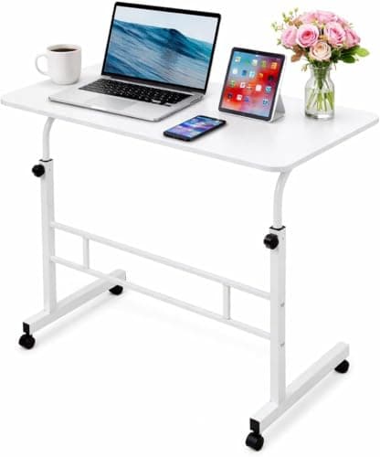 Zanbeel Mobile Standing Desk Adjustable Height for Laptop – Small Rolling Desk & Portable Table on Wheels – Small Standing Table with Wheels for Home Office (White) - Desk