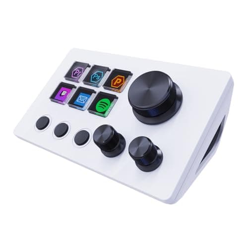 ActionRing Streaming Macro Keypad,Stream Controller Deck,Gaming Shortcut Keyboard, with Customizable 6 LCD Shortcut Keys, 3 Buttons and 3 Knobs, Trigger Actions in OBS/Twitch/YouTube, Windows 10/Mac14.0 (N3 White) - Stream Deck
