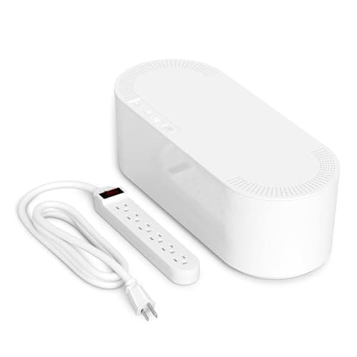 D-Line Cable Management Box with 6 AC Outlet 6ft Power Strip, Hide Extension Cords and Excess Wire Clutter, 16.5in (L) x 4.5in (H) x 5in (W) - Large, White - Cable Management