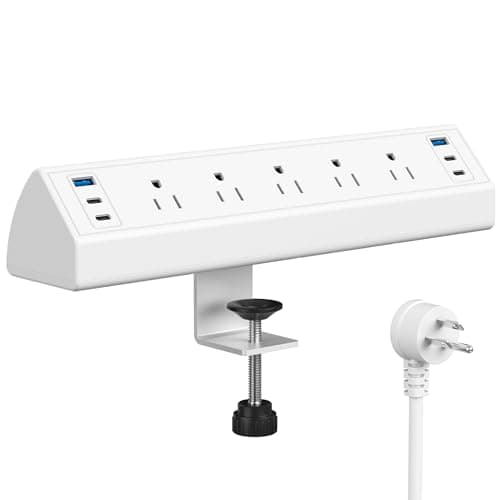 Jgstkcity Desk Clamp Power Strip USB C,40W Total Fast Charging Station,4 PD 20W USB C Ports,Desk Edge Mount Surge Protector,5 Outlets,Fit 1.96" Tabletop Edge,ETL Listed,White - Desk