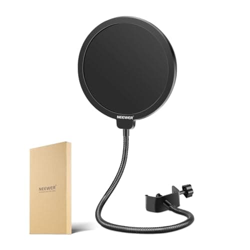 Neewer Professional Microphone Pop Filter Shield Compatible with Blue Yeti and Any Other Microphone, Dual Layered Wind Pop Screen With A Flexible 360 Degree Gooseneck Clip Stabilizing Arm - Microphone