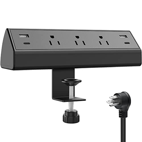 Jgstkcity Desk Clamp Power Strip,40W Total Fast Charging Station,2 PD 20W USB C Ports,Desk Edge Mount Surge Protector for Home, Office,3 Outlets,Fit 1.96" Tabletop Edge,ETL Listed - Cable Management