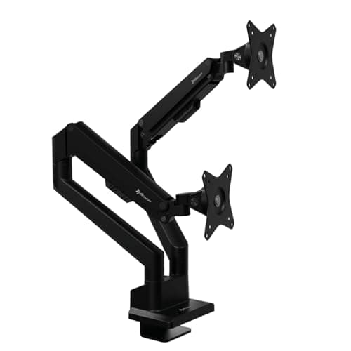 Arozzi Alzare Neo Duo Dual Gas Spring Monitor Arm - 2 Independent Arms, 17":34" Monitors, VESA 75/100, 360 Rotation, Up to 20 lbs Each, Cable Management, C-Clamp & Grommet Included - Black - Desk