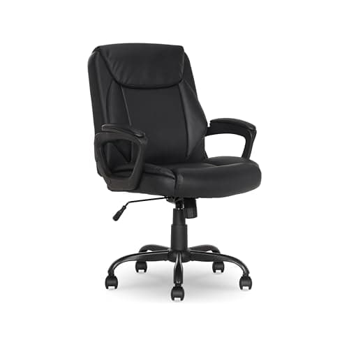 Amazon Basics Classic Puresoft PU Padded Mid-Back Office Desk Chair with Armrest, Easy Assembly, Sturdy Metal Base, Wheels, 275lb Support, 26"D x 23.75"W x 42"H, Black - Gaming Chair