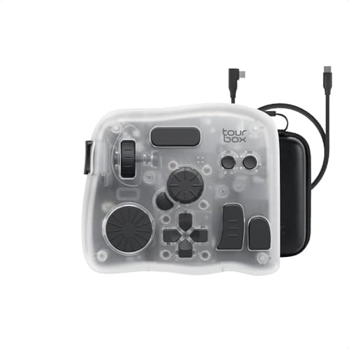 TOUR BOX Elite Plus All-in-Creative Controller, Bluetooth Keyboard for Photo & Video Editing, Color Grading, Illustration, Works with Procreate, Adobe & Davinci, Cable Bag Included (Ice Translucent) - Stream Deck