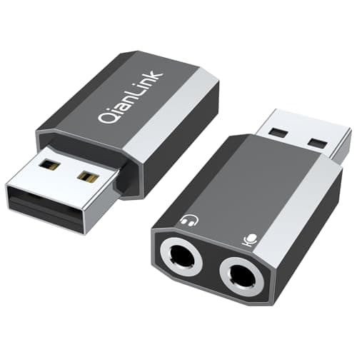 QianLink USB to 3.5mm Audio Adapter (2-Pack),External Stereo Sound Card with Dual TRS 3-Pole 3.5mm Headphone and Microphone Jack for PS4/PS5/PC/Laptop, Built-in Chip Mic-Supported Headphone Adapter - Audio Interface
