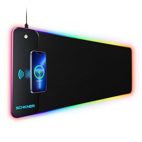 Schkner RGB Gaming Mouse Pad with Wireless Charging 15W, Large Desk Mat 800x300x4mm, 10 Light Modes Keyboard Pad with Non-Slip Rubber Base, Waterproof Mousepad for Gaming PC MacBook Laptop - Desk