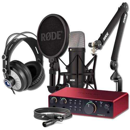 StreamEye Rode NT1 Signature Series Condenser Microphone with Scarlett 2i2 4th Gen USB Audio Interface, PSA1+ Microphone Boom Arm and Cans50 Monitoring Headphones - Audio Interface
