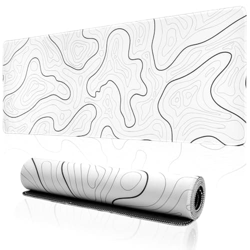 ZXUZKEA Large Gaming Mouse Pad for Desk, White Topographic Mouse Pad Desk Mat for Gaming Office, Long XL Mouse Pads Keyboard Pad Desk Pad for Computer Laptop 31.5''x11.8'' - Desk