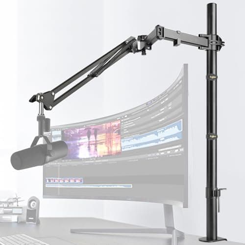 Frgyee Mic Boom Arm, Adjustable Height Overhead Microphone Stand with Heightened Extension Riser for Shure SM7B Blue Yeti HyperX QuadCast S and other Mic - Microphone
