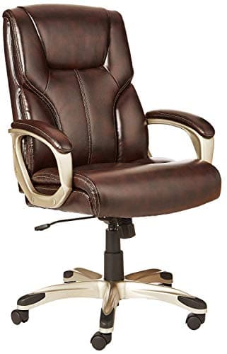 Amazon Basics Executive Home Office Desk Chair with Padded Armrests, Adjustable Height and Tilt, Rolling Swivel Chair, 275 Pound Capacity, Brown and Gold - Gaming Chair