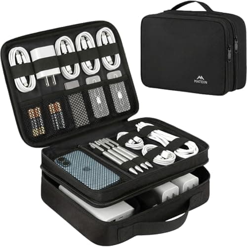 MATEIN Electronics Organizer Travel Case, Water Resistant Cable Organizer Bag for Travel Essentials, Gifts for Men, Storage Bag for Camera Accessories, Phone, Cord & Tablet, Black - Cable Management