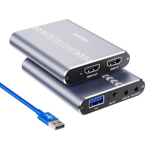 MYPIN 4K 60fps Audio Video HDMI Game Capture, Live Gamer Portable Pass-Through 4K Full HD 1080P 60fps USB3.0 Capture Card Ultra Low Latency Record Stream for Xbox, PlayStation, Nintendo Switch - Capture Card