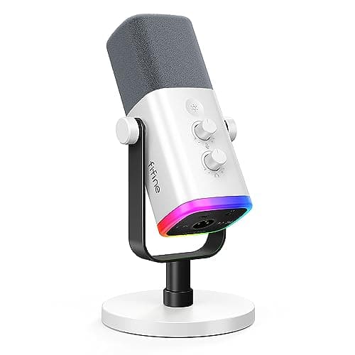 FIFINE XLR/USB Gaming Microphone for Streaming Podcasting, PC Computer RGB Mic, with Gain Knob, Mute Button, Monitoring Jack, Gamer Mic for Recording Video Creation-AmpliGame AM8 White - Microphone