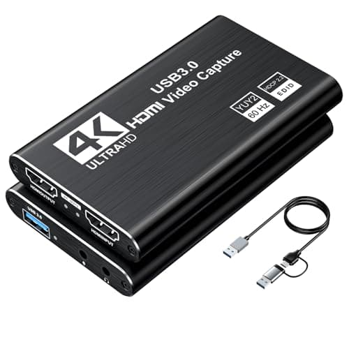 XIIXMASK Video Capture Card, Audio Video Capture Card, USB 3.0 Capture Card 4K HDMI Loop-Out, 1080P 60FPS/2K 30FPS Video Game Capture for Streaming Works for PS5/Switch/Camera/PC/OBS(Black) - Capture Card