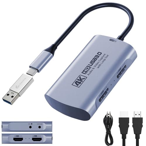 Guermok 4K@60FPS Capture Card for Streaming & Recording, 1080P@240FPS, USB 3.0 HDMI Camera Video Capture, 4K60 Passthrough, 3.5mm Audio in & Mic Out, Works with Switch 2/1, PS5/4, Xbox, Pad, Mac, PC - Capture Card