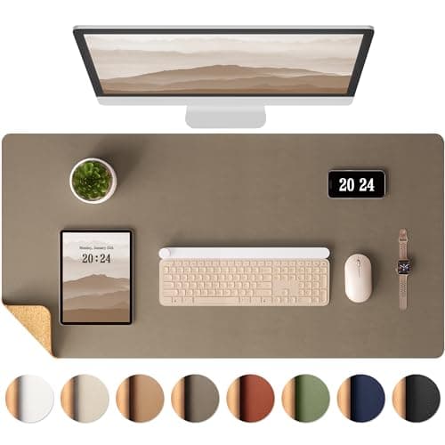 Aothia Dual-Sided Desk Pad - Leather Desk Mat, Natural Cork Desk Pad Protector, Large Mouse Pad for Desk, Waterproof Desk Blotter Pad, Desk Writing Pad for Office Work/Home, Coffee (35.4" x 15.7") - Mousepad / Desk Mat