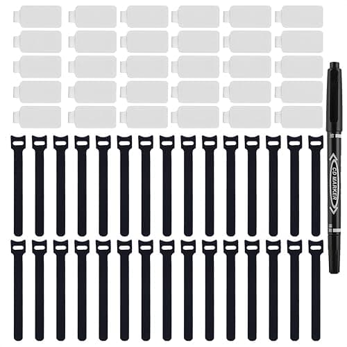 TOPNI 60 Pieces Cable Labels & Reusable Hook and Loop Fastening Ties Set - 30 Pieces Cord or Wire Labels & 30 Pieces Labels for Electronic Cords, Home & Office Cord Management - Cable Management