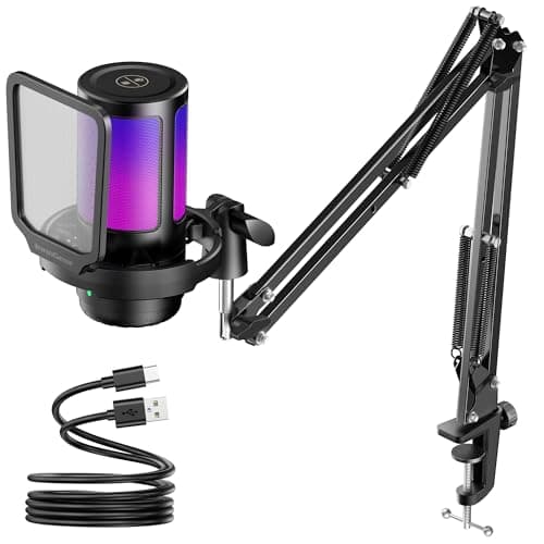 InnoGear Gaming USB Microphone, Noise Cancellation Condenser Mic with Mute, Gain, RGB Indicator, Boom Arm Stand for Streaming, Podcast, Twitch, YouTube, Discord, PC, Computer, PS4, PS5, Mac, Black - Microphone