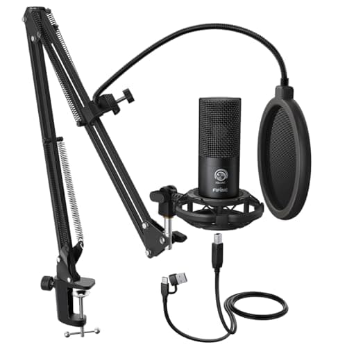 FIFINE Studio Condenser USB Microphone Computer PC Microphone Kit with Adjustable Boom Arm Stand Shock Mount for Instruments Voice Overs Recording Podcasting YouTube Vocal Gaming Streaming-T669 - Microphone